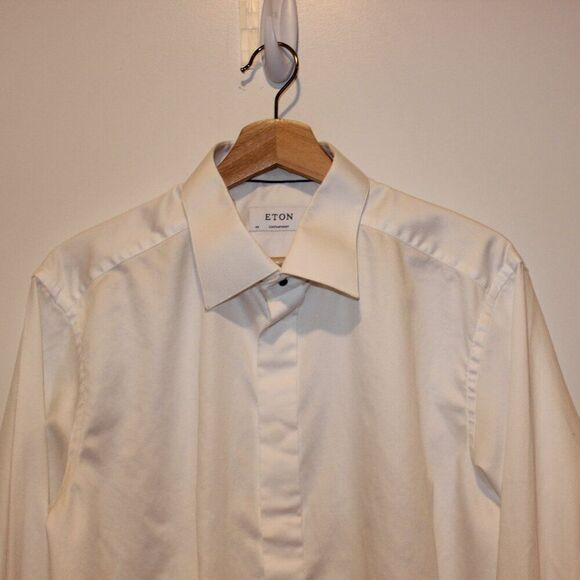 Eton White 100% Cotton Classic Button-Up Shirt Men’s 44  17.5 - Picture 4 of 10